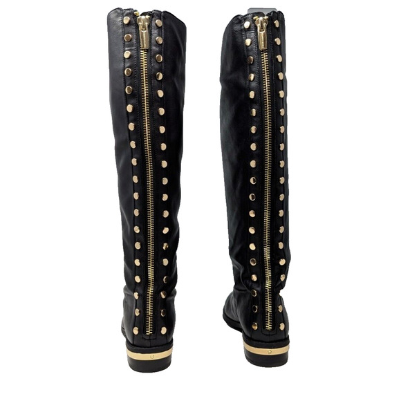 Vince Camuto Riding Boots Black Leather Gold Studded Parshell Women's Size 7.5 - Picture 5 of 9